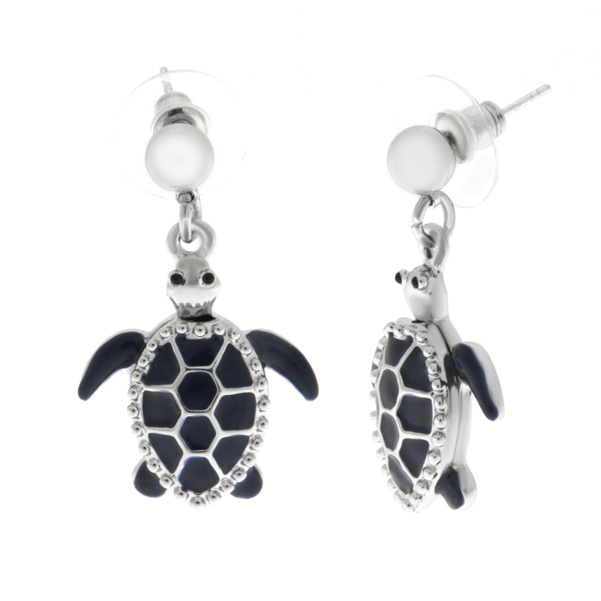 Metal earrings with blue turtle