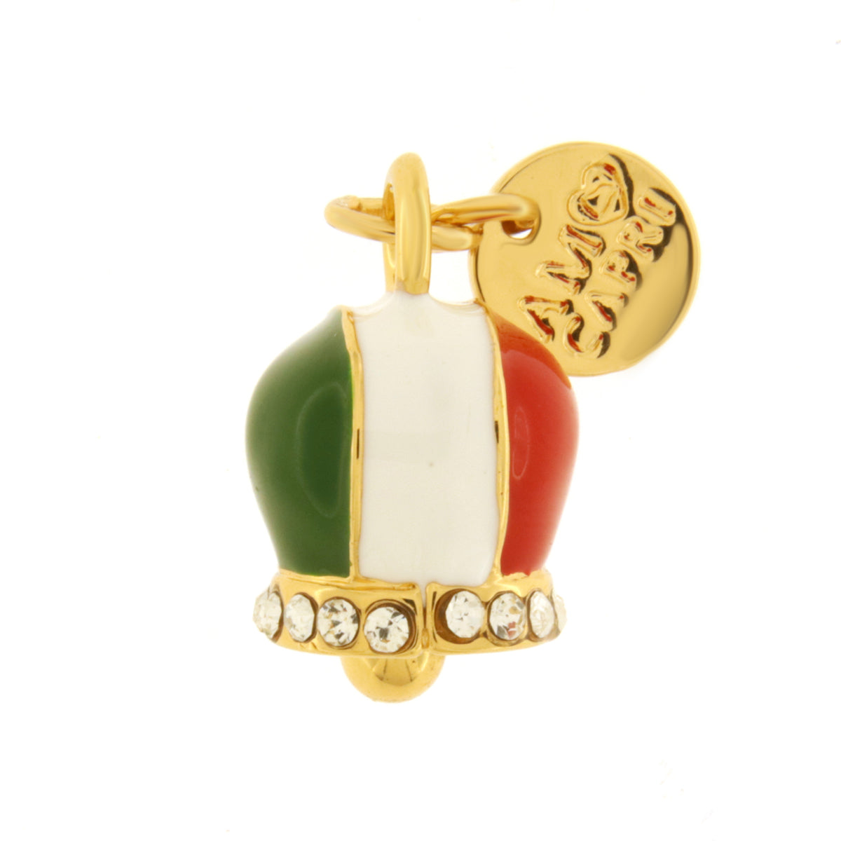 Metal pendant with lucky bell in the colors of the Italian flag