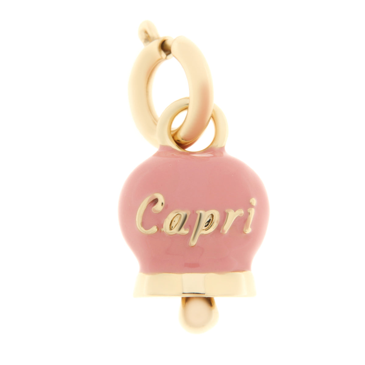 Metal pendant with pink bell written Capri