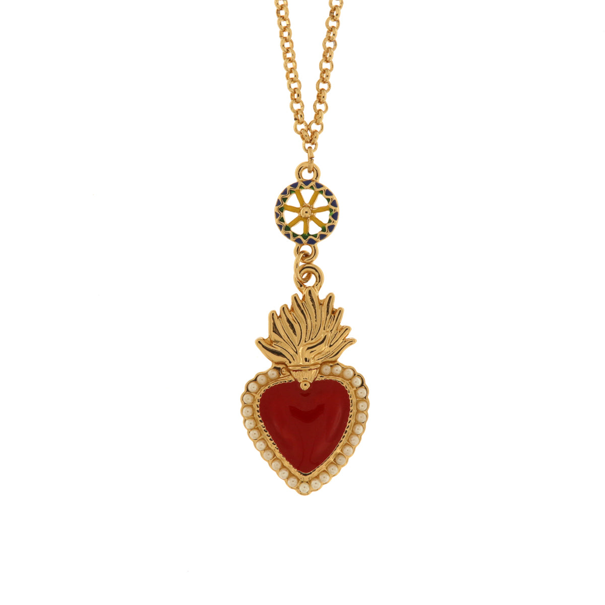 Collana in Metallo con cuore sacro e ruota carretto siciliano