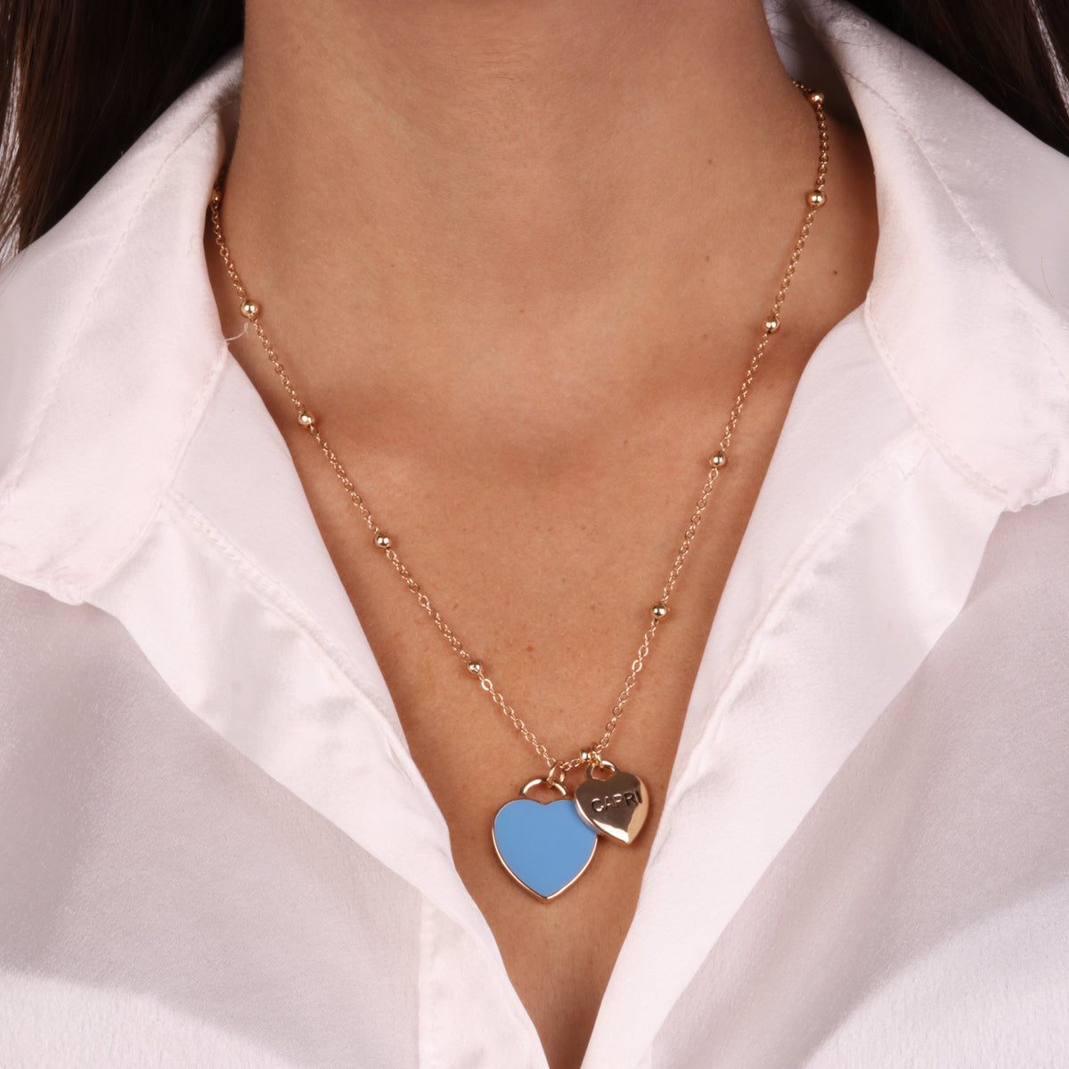 Collana in Metallo con cuore pendente in smalto blu