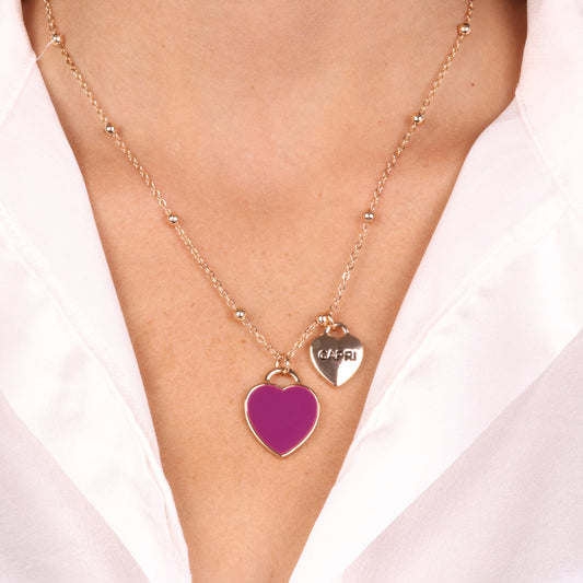 Collana in Metallo con cuore pendente in smalto viola