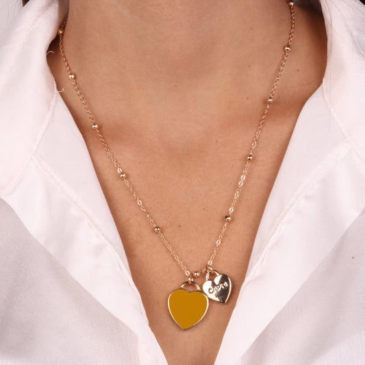 Collana in Metallo con cuore pendente in smalto giallo