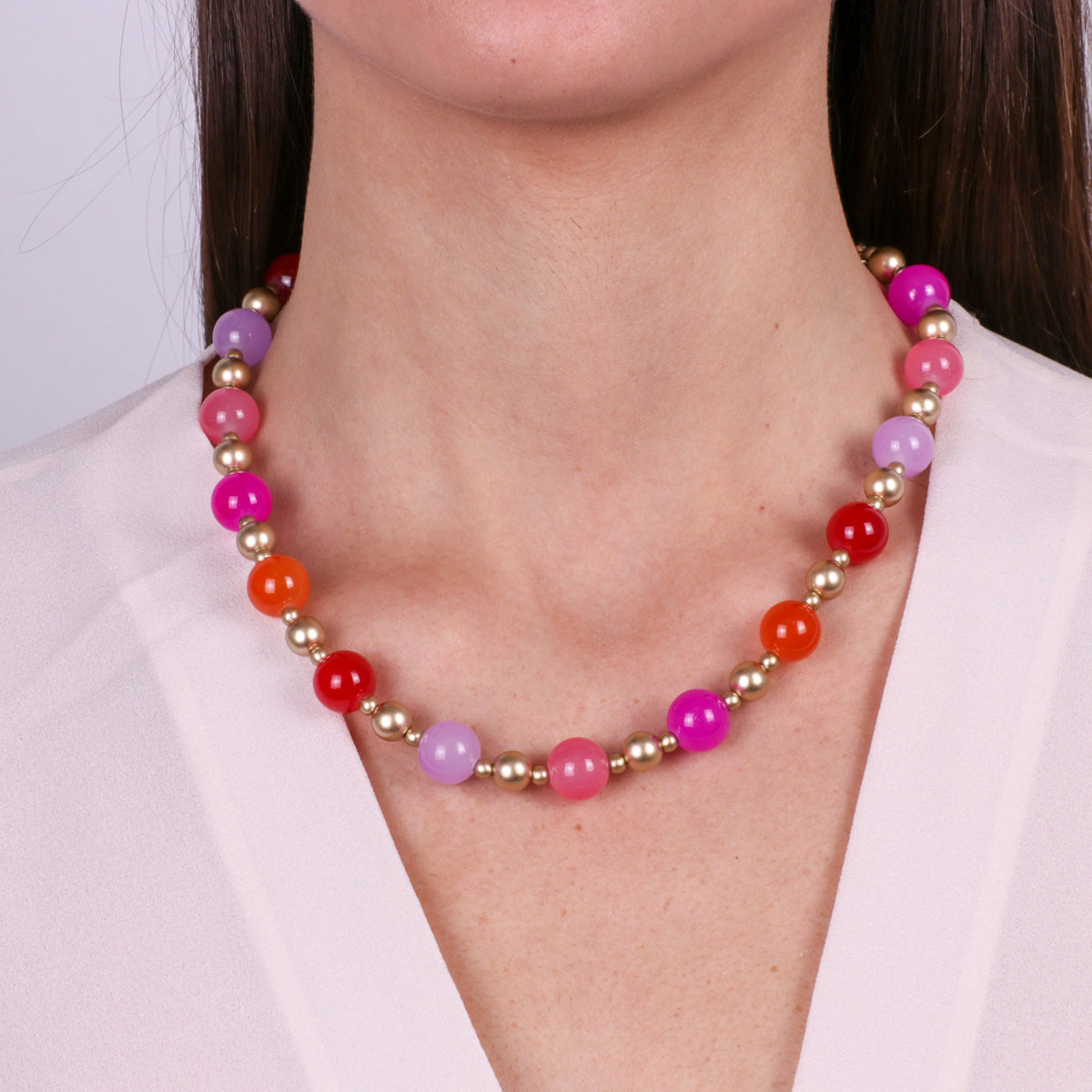 Collana in Metallo girocollo con cristalli rosa