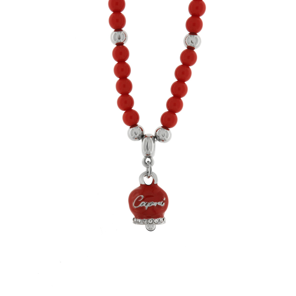 Collana in Metallo con campanellina pendente e perline rosse