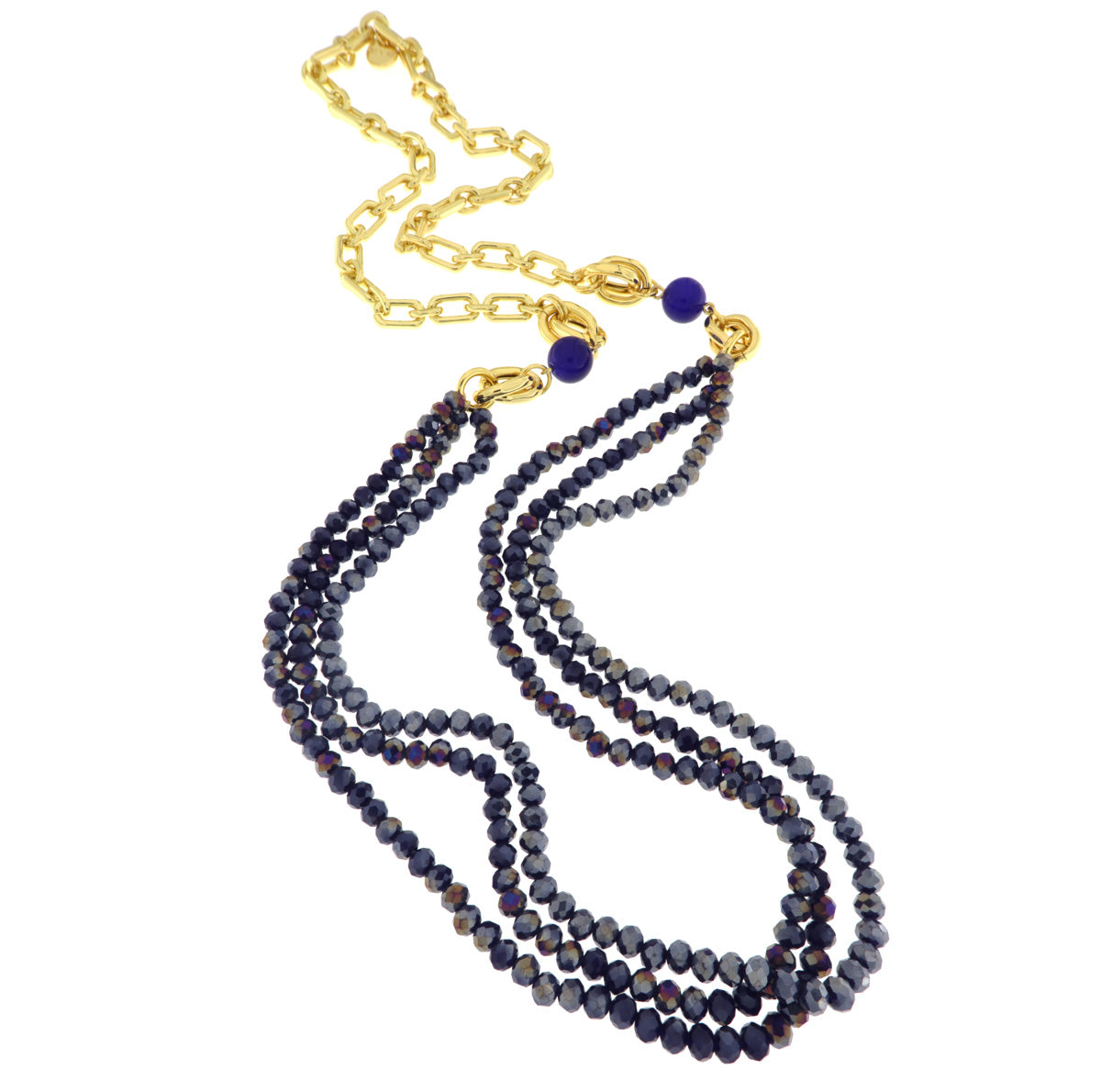 Collana in Metallo multifilo con pietre blu e catene