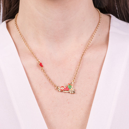 Collana in Metallo con sicilia impreziosita da cactus e cuore rosso