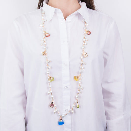 Metal necklace with pearls and perfumes