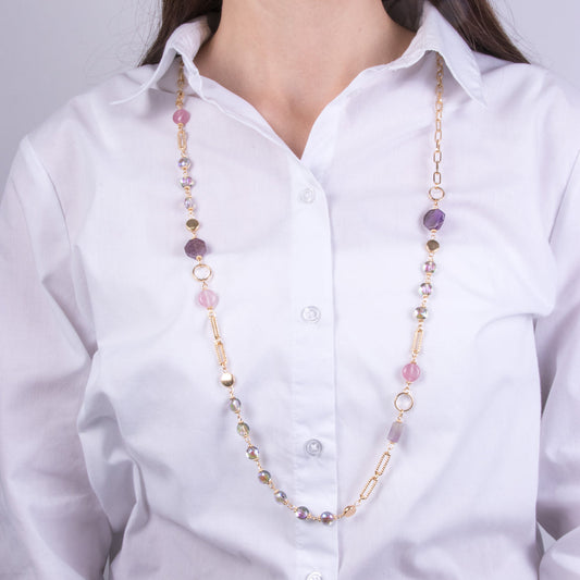 Collana in Metallo con cristalli viola e rosa