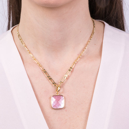 Collana in Metallo con pietra naturale rosa