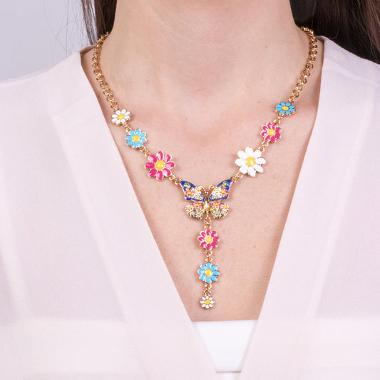 Collana in Metallo con farfalla e fiori colorati