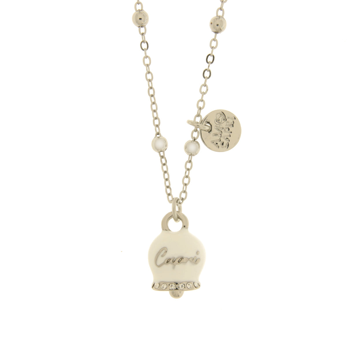 Metal necklace with white bell written Capri