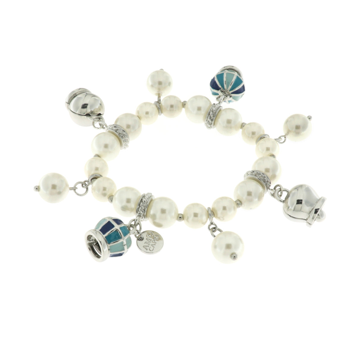 Bracciale in Metallo con perle e campane blu