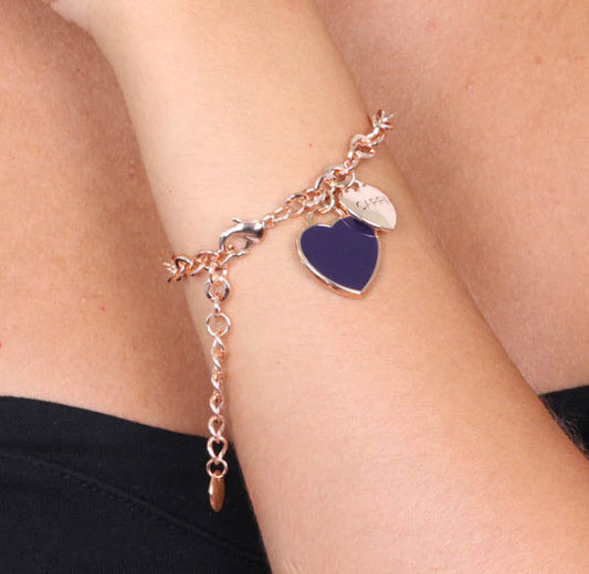 Bracciale in Metallo con cuore pendente in smalto viola