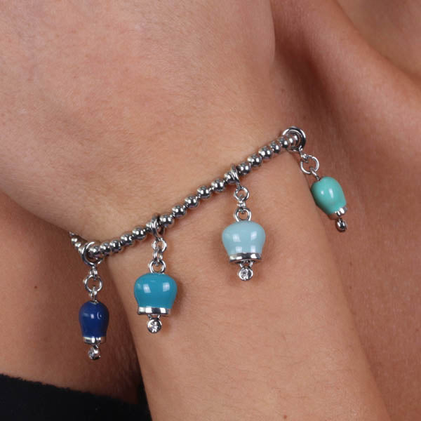 Bracciale in Metallo con quattro campanelle nelle gradazioni del blu