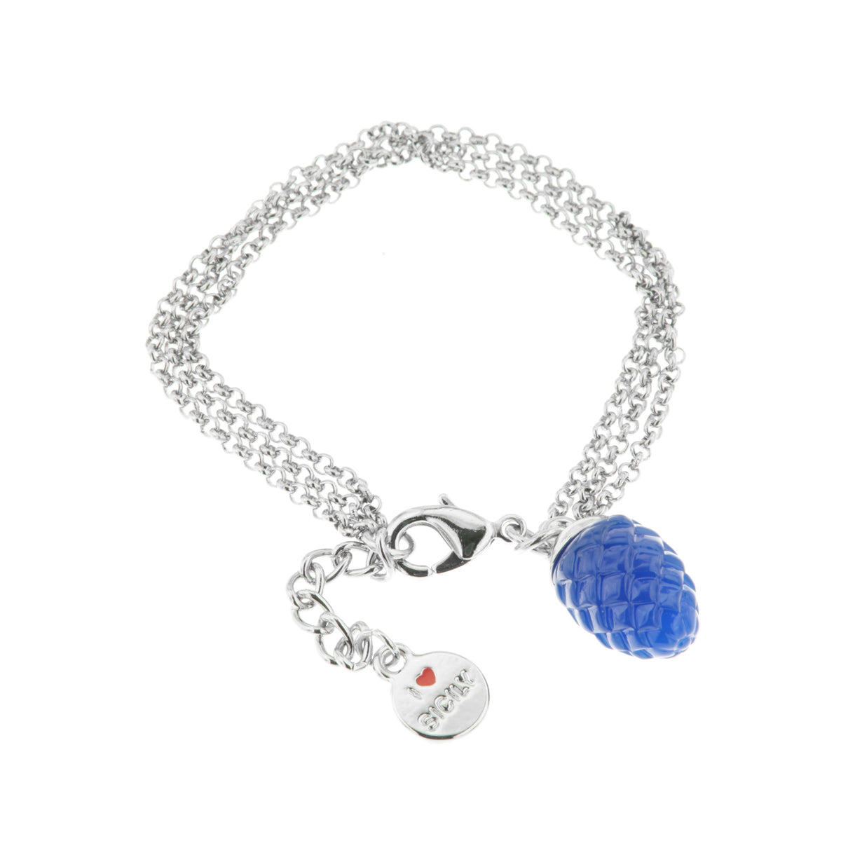 Bracciale in Metallo con pendente a forma di pigna portafortuna smaltata blu