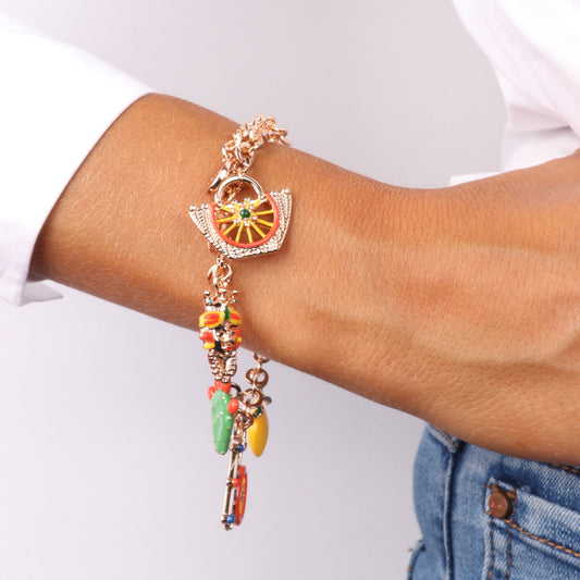 Bracciale in Metallo  oro rosa con charms colorati Sicilia, limone, coffa, testa di moro