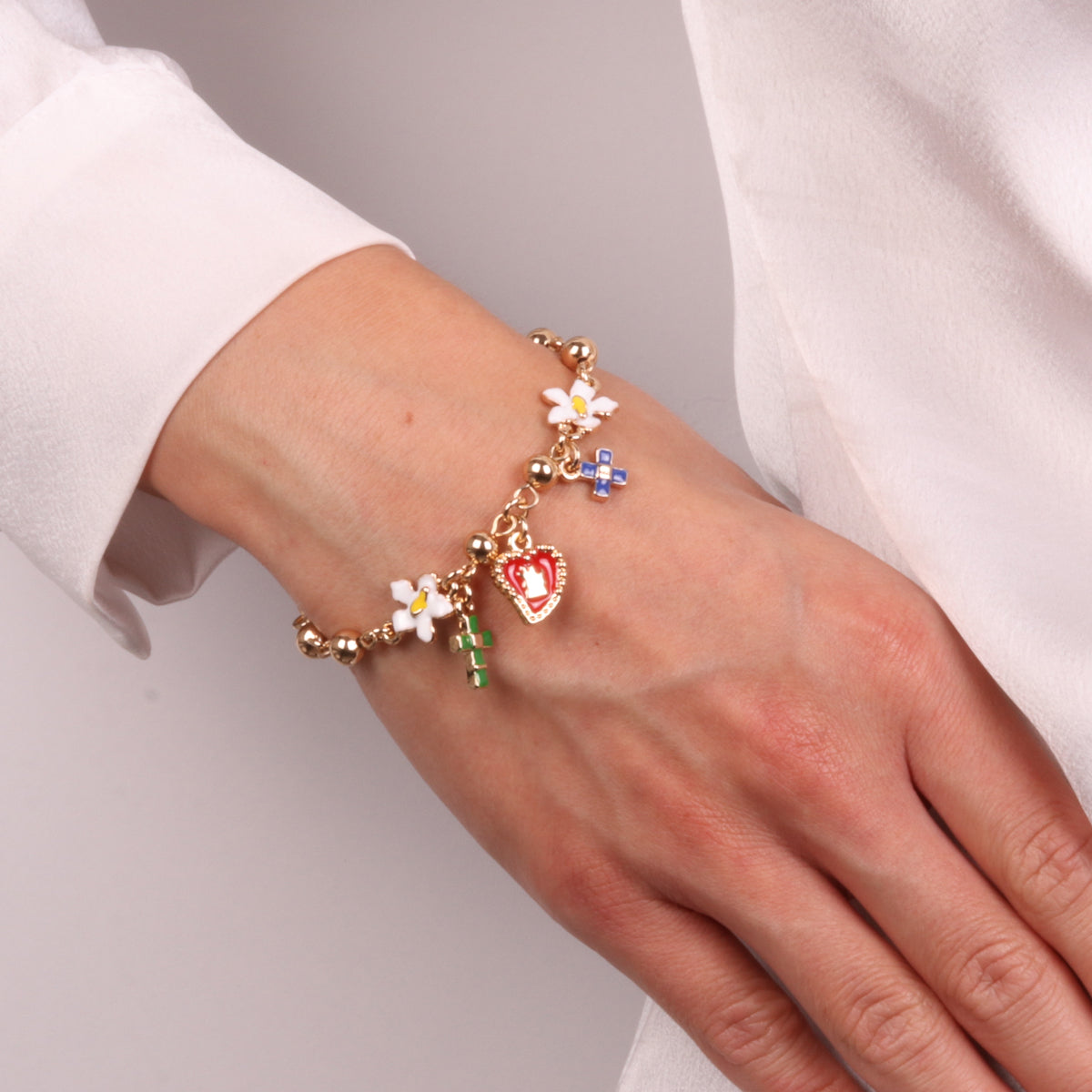 Bracciale in Metallo con cuore sacro e croci