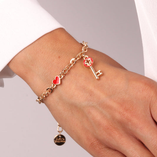 Bracciale in Metallo con chiave pendente in smalto rosso