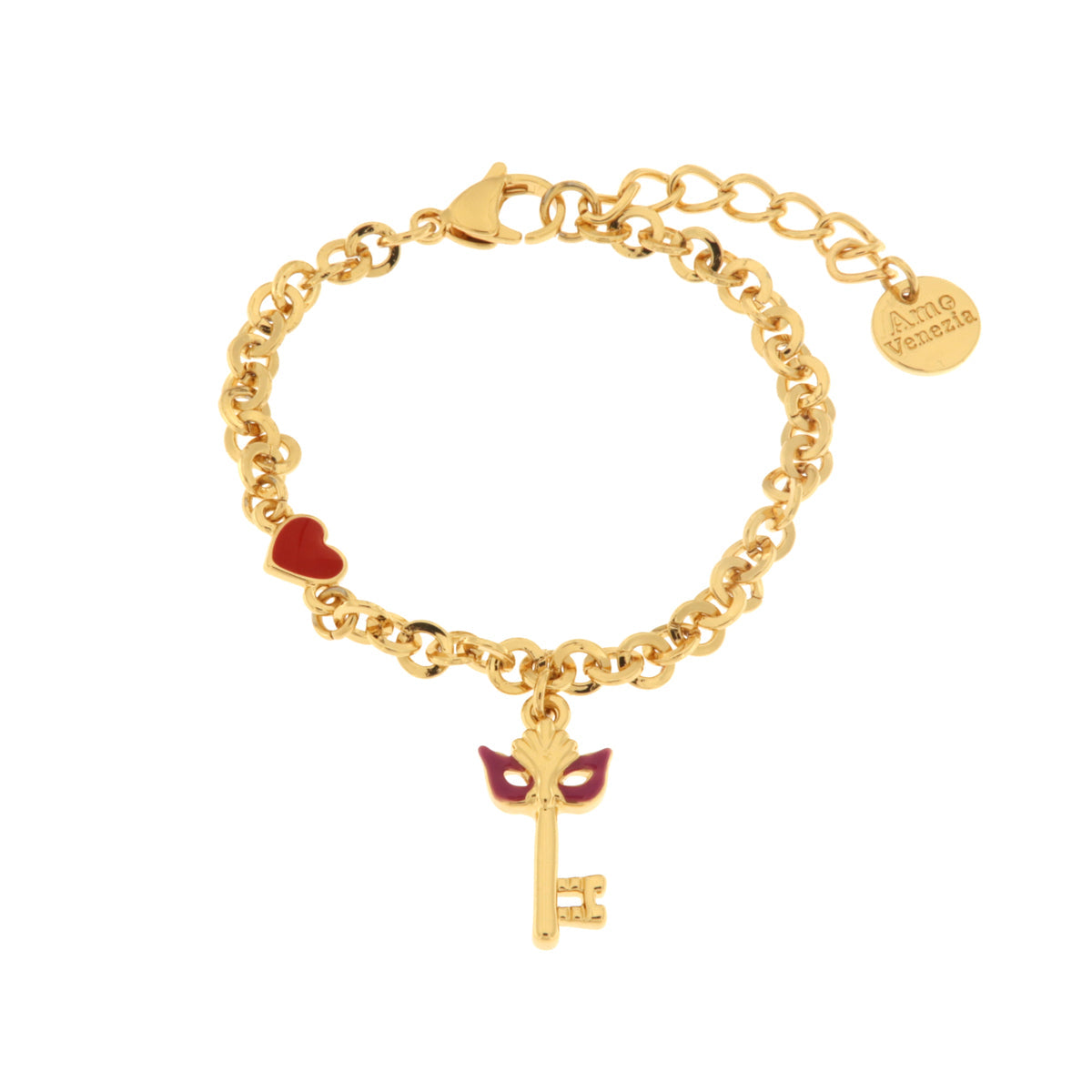 Bracciale in Metallo con chiave pendente in smalto rosso con maschera