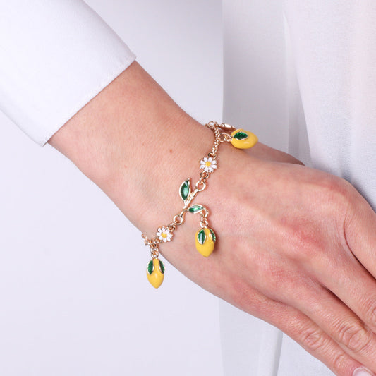 Bracciale in Metallo con margherite e limone pendenti