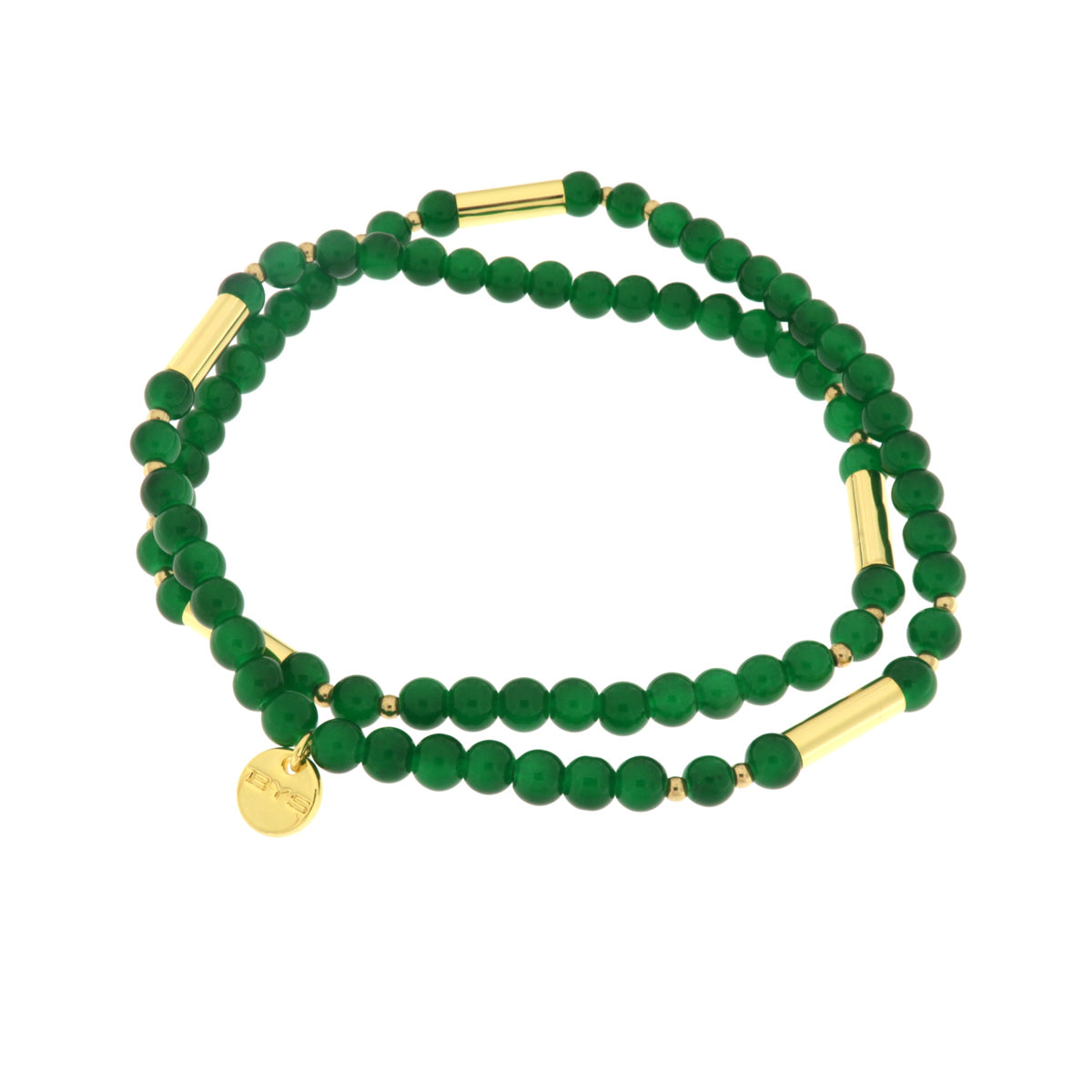 Multi-strand metal bracelet with green stones