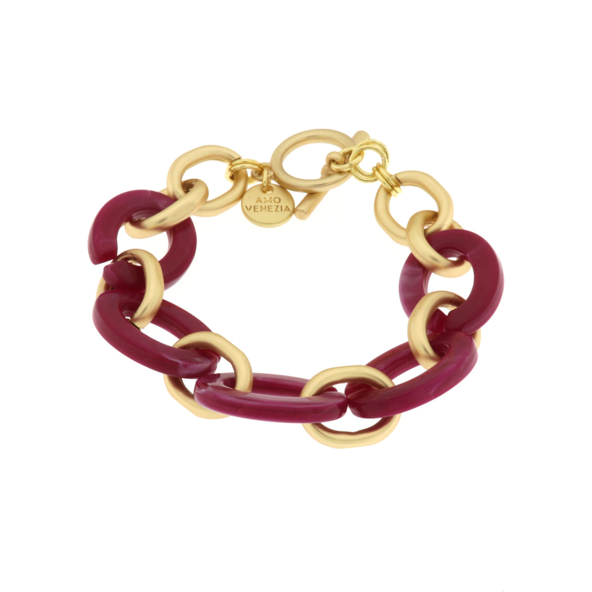 Metal bracelet with purple rectangular-shaped chains