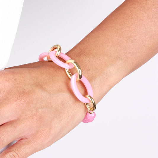 Bracciale in Metallo con pietre rosa e catene arancio