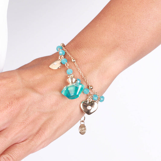 Metal bracelet with perfume and blue stones