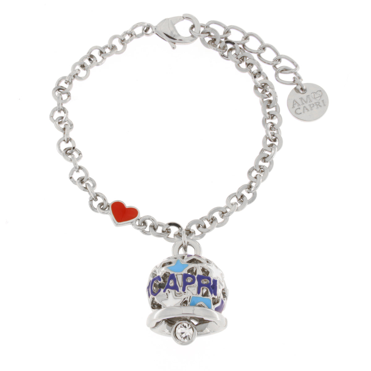 Metal bracelet with bell embellished with stars and Capri writing