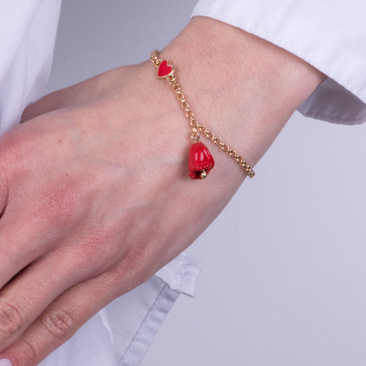 Bracciale in Metallo con rosa rossa e cuore