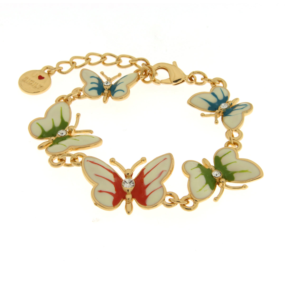 Metal bracelet with colored butterflies