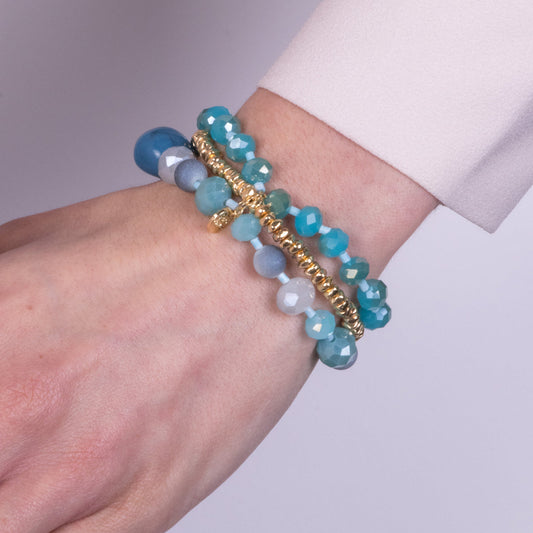 Bracciale in Metallo multifilo con cristalli e pietre blu