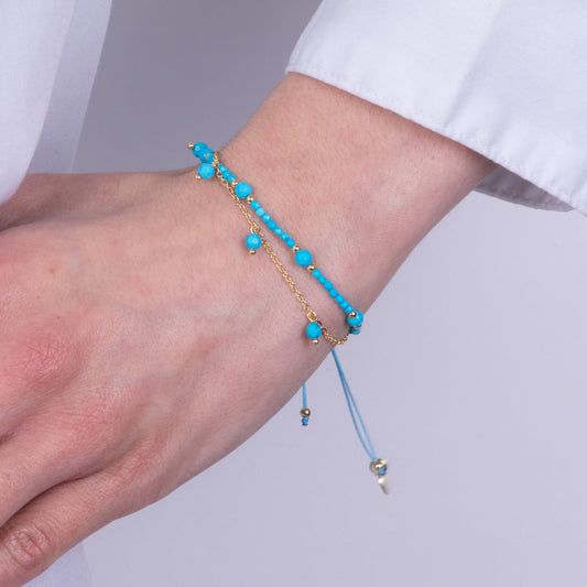 Bracciale in Metallo cordino con pietre azzurre