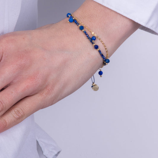 Bracciale in Metallo doppia catena con pietre blu