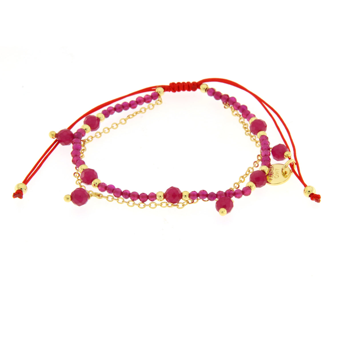 Bracciale in Metallo  cordino doppia catena con pietre rosse