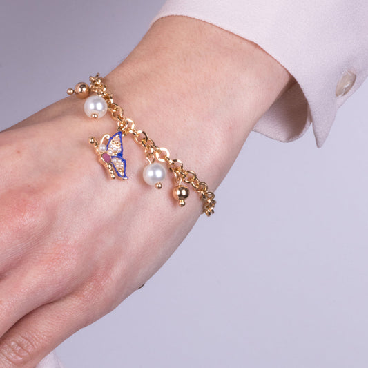 Bracciale in Metallo con farfalla blu e perle