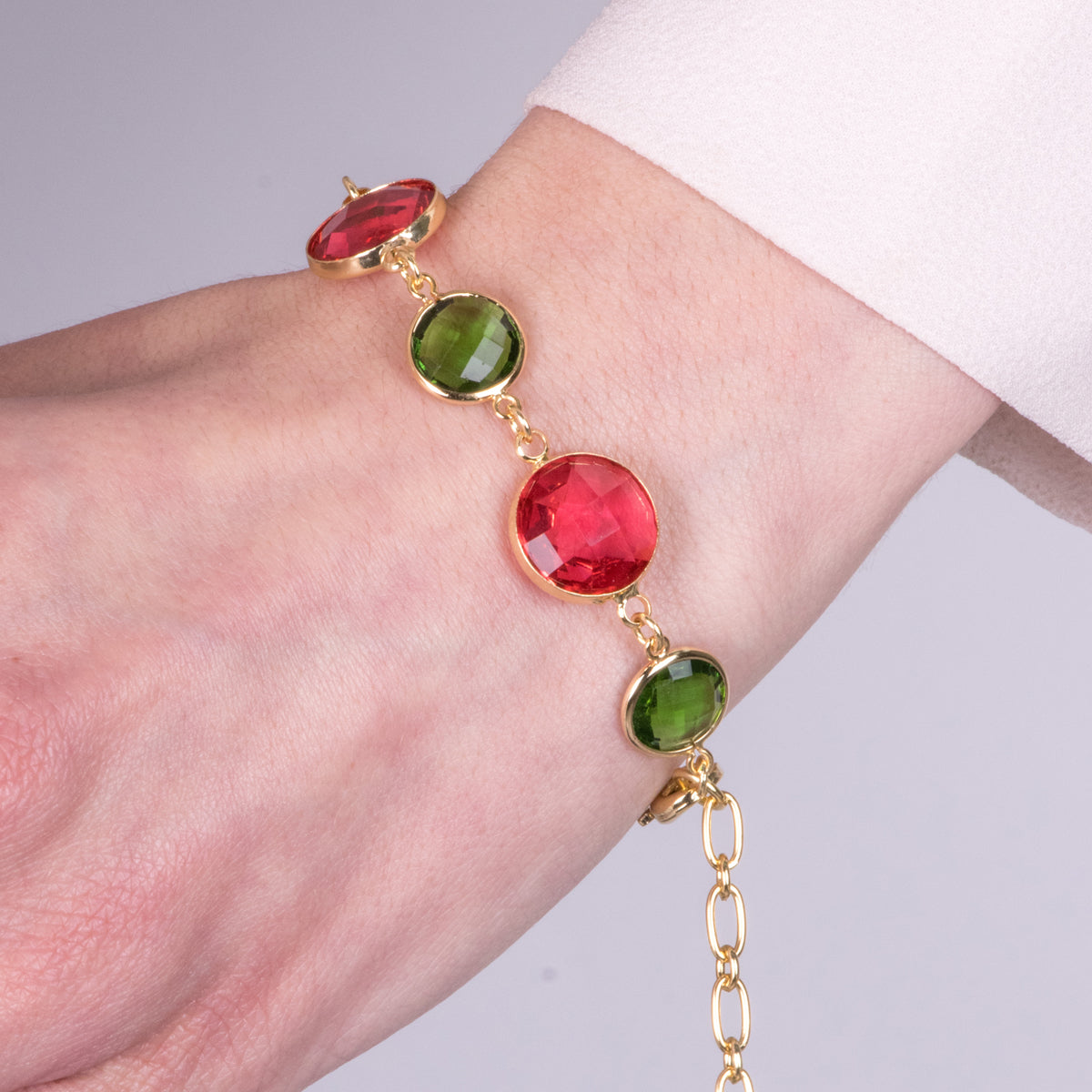 Bracciale in Metallo con cristalli colorati rossi e verdi