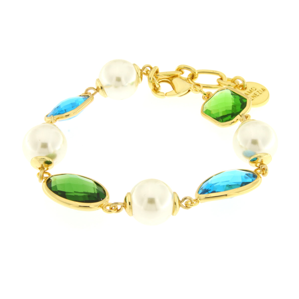 Bracciale in Metallo con cristalli colorati blu e verdi