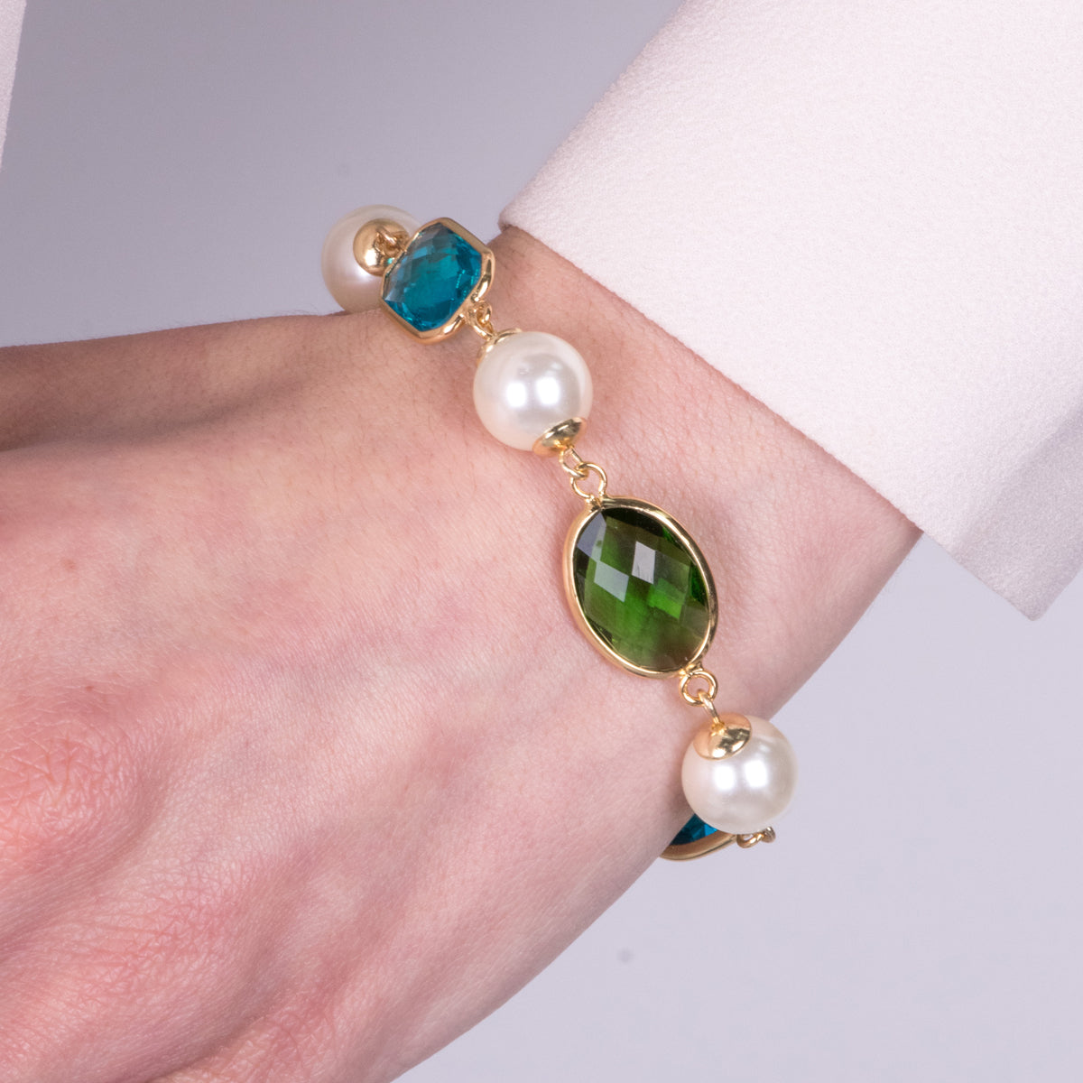 Bracciale in Metallo con cristalli colorati blu e verdi