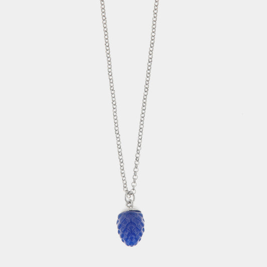 Collana in Metallo con pendente a forma di pigna portafortuna smaltata blu