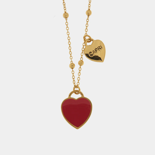 Collana in Metallo con cuore pendente in smalto rosso