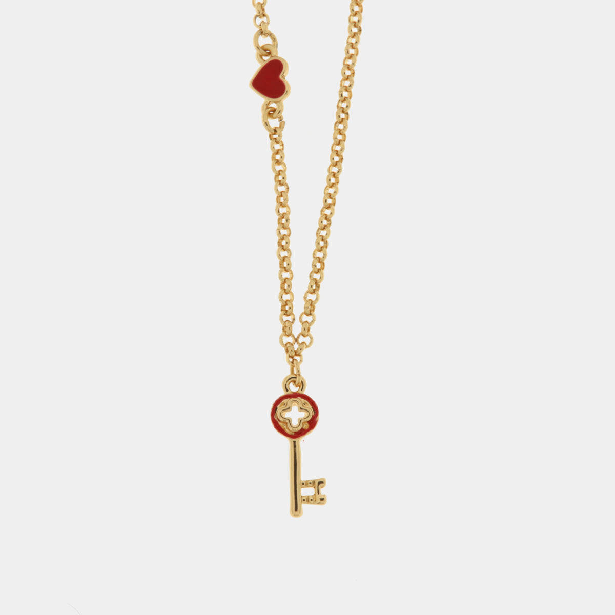 Collana in Metallo con chiave pendente in smalto rosso