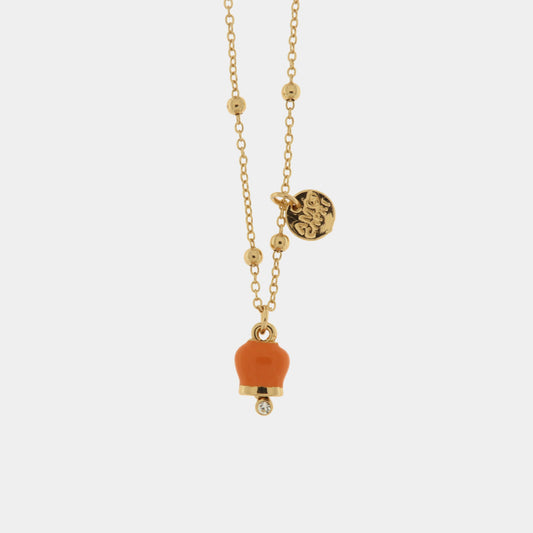 Collana in Metallo con campanella in smalto arancione