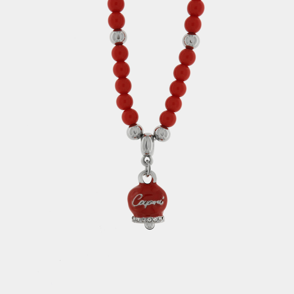 Collana in Metallo con campanellina pendente e perline rosse