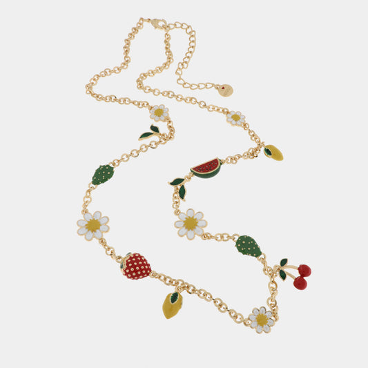 Collana in Metallo lunga con frutta e margherite pendenti