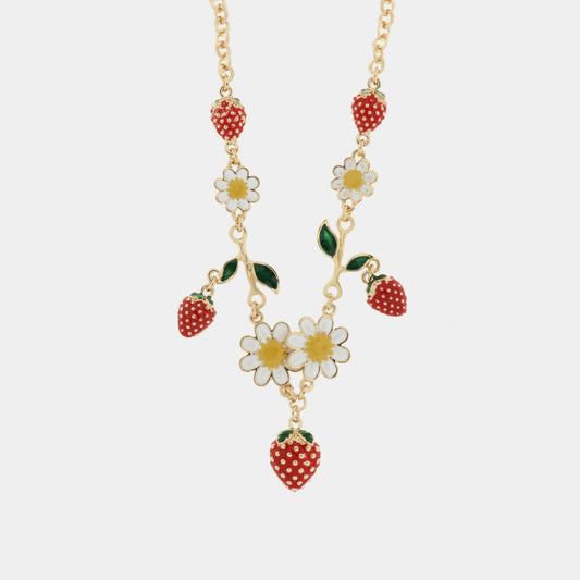 Collana in Metallo girocollo con fragola e margerite pendenti