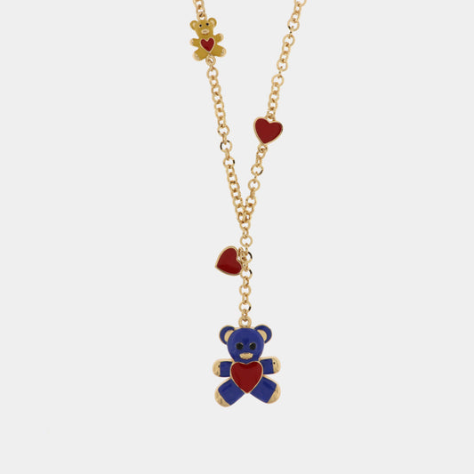 Collana in Metallo con orsetto blu e cuori rossi