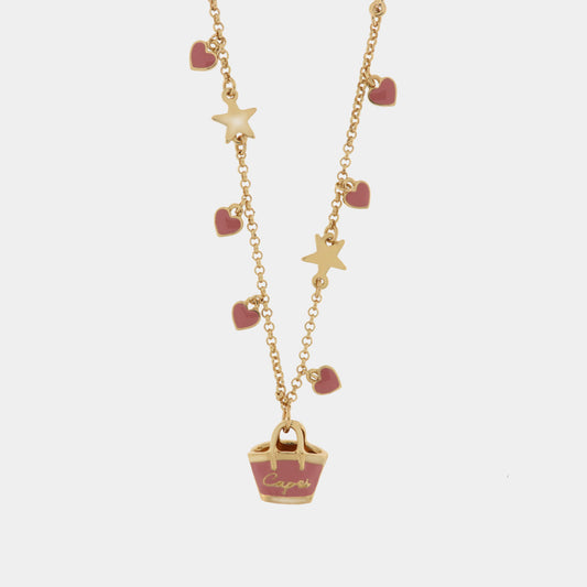 Collana in Metallo con borsa e cuori rosa