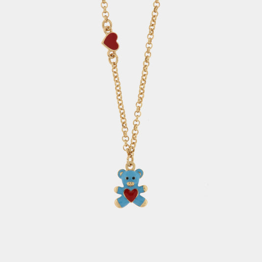 Collana in Metallo con orso azzurro e cuore rosso